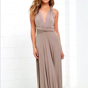 Lulus Trick of the Trade taupe maxi dress